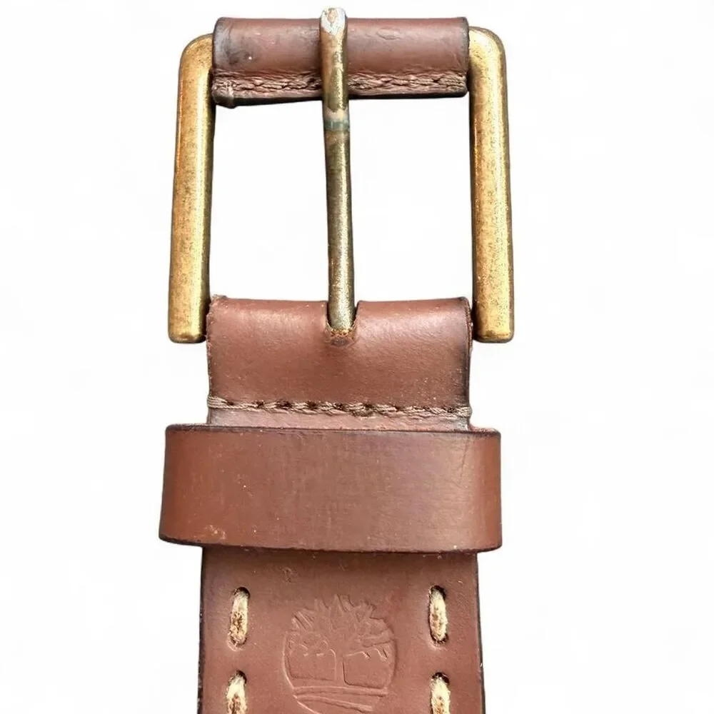 Timberland Men’s Size 34 Brown Leather Belt 1.25” Width Casual Workwear Belt